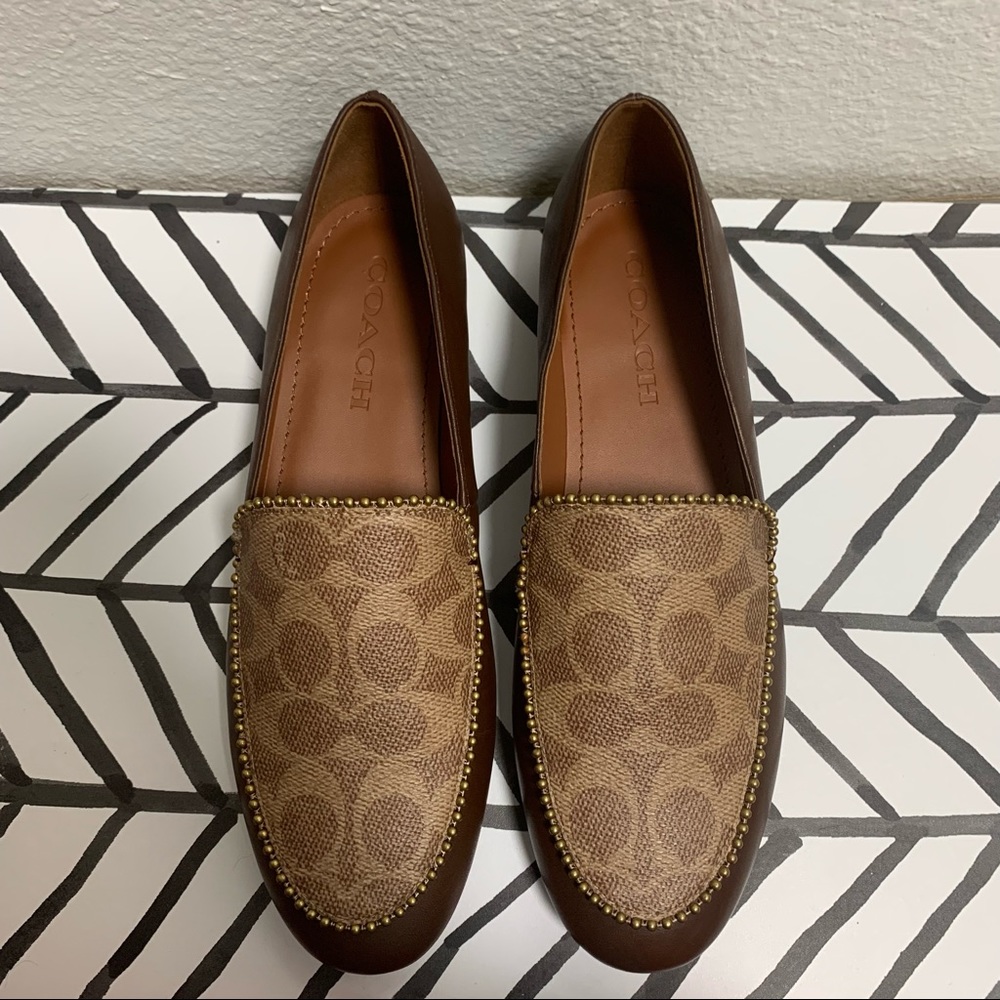 Coach Women's Brown Harper Beadchain Signature Print Loafers